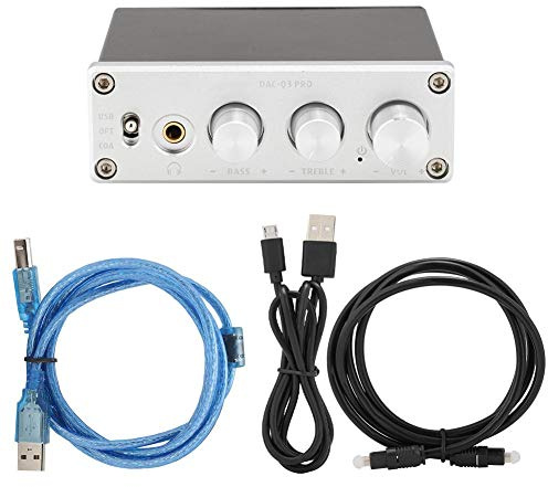 Decodificatore DAC con Ingresso Fibra/coassiale + PC-USB, con Amplificatore per Cuffie Supporto per decodifica Audio per Cuffie da 3,5 mm(Argento)