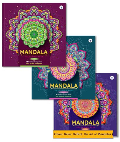 Mandala Colouring Books for Adults & Teens | Relieve Stress & Boost Creativity | 93 Bold & Easy Mandala Designs with DIY Activity Sheet | Coloring reference with QR code | Set of 3