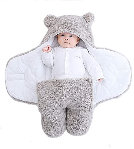 Baby-Schlafsack, Teddybär-Form, geeignet für 0–6 Monate, Plüsch-Babydecken, Unisex, leicht zu reinigen (3–6 Monate, grau)