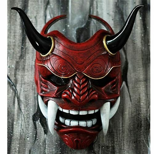 AUSUKY Japanische Dämonenteufel Hannya Oni Samurai Kabuki-Monster Latex Maske Cosplay Requisiten (rot)