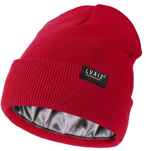 Satin Lined Winter Beanie Hats for Women Unisex Cotton Knitted Cuffed Knit Hat with Silky Lining Slouchy Skull Cap