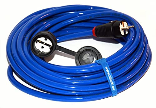 Hilark Cable Tech alargador H07BQ-F 3g2,5 mm (3x2,5 mm), Enchufe y toma de corriente con tapa Schuko, color naranja/azul (10 metro, Azul)