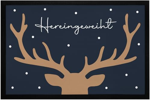 MoonWorks® Fußmatte Weihnachten Hirsch-Geweih Wintermotiv Rentier Hereingeweiht rutschfest & waschbar Schwarz 60x40cm