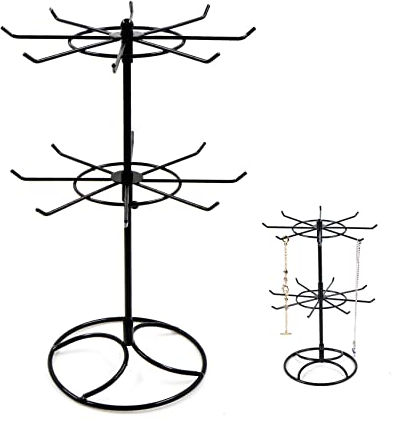 xtemtoamz Schmuckständer Metall Halsketten Drehen Halter - 2 Stöckig Runden Schmuck Kettenhalter für Hängen der Ohrringe, Ringe, Armbänder, Uhren, Accessoires, Kann Zerlegt Werden, Schwarz