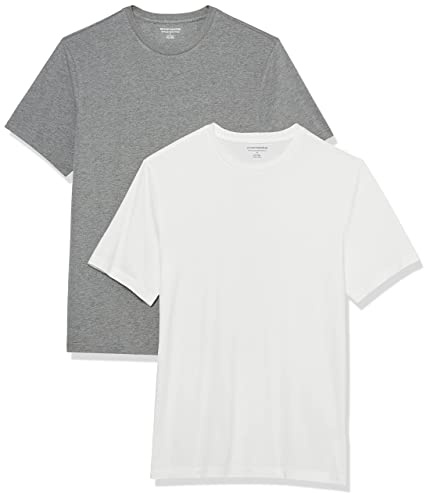 Amazon Essentials mäns Slim-Fit kortärmad T-shirt med rund hals, 2-pack, grå ljung/vit, Medium