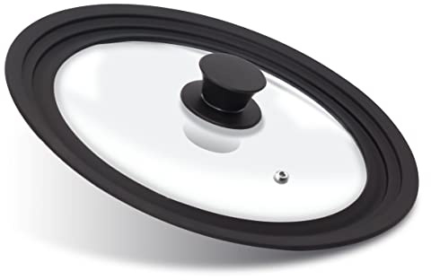 Anaeat Silicone Universal Lid for Pots, Pans and Skillets - Tempered Glass Covered with Heat Resistant Silicone Rim Fits 24cm, 26cm and 28cm Diameter Cookware -Easy to Use Replacement Frying Pan Cover