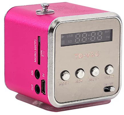 Joyzan Mini Speaker Music Player, TD V26 Portable FM Radio Stereo Battery Powered Small Digital Player Fashion Support TF card U disk Pink Battery Radio for Home Dorm Kitchen Bathroom Travel (Pink)