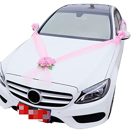 Herbests Autoschmuck Hochzeit, Auto Schmuck Braut Paar Rose Blumendekoration Brautblume Hochzeitsschmuck Auto Wedding Deko Girlande Hochzeitsschmuck Hochzeitsauto,Rosa