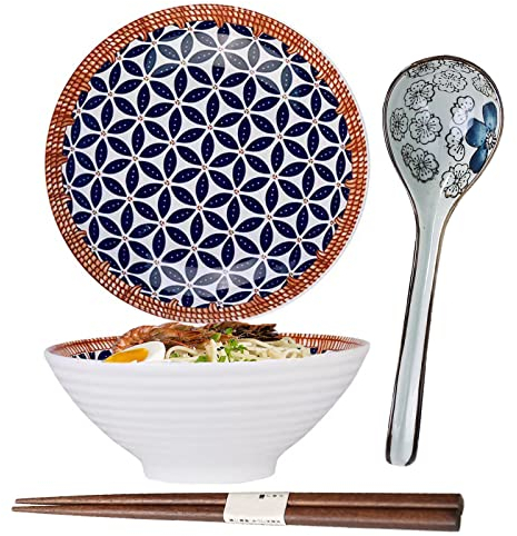 ZPPLD 1100ml Tazón Cerámica Ramen,Cuenco Japonés Cerámica Ramen,Ensaladera Cerámican,Ramen Bowl con cuchara Palillos,Tazones sopa Porcelana,Apto para lavavajillas y microondas (A)