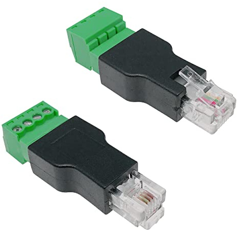 Jienk 2Pcs RJ11 Male to 4 Pins Screw Terminal Block Adapter for Cat3 Telephone Handset Cords Extender, RJ22 4P4C Modular Connectors