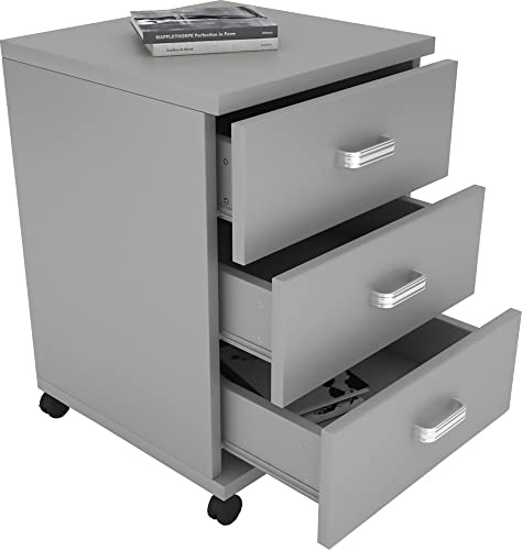 VCM Rollcontainer 45x44x58 cm 3 Schubladen Serie Tobila mit Rollen | Stauraum für Büromaterial - Arbeitszimmer - Für Ordnungsliebende - Holzwerkstoff mit stabilen Griffen