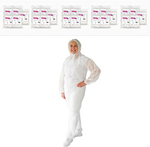 50x ARNOMED® Combinaison Jetable XXL, Combinaison Travail Homme & Femme, Combinaison Jetable de Peintre & Bâtiment, Combinaison de Protection & Amiantée, Combinaison Sécurité (Blanc)