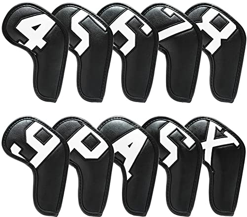 LICHENGTAI Schlägerkopfhüllen für Eisen, 10 Stück Schlägerhauben Golf Langer Hals mit Zahlen Buchstaben, Golf Club Head Cover Golfschläger Kopfbedeckungen, Passend für alle Marken