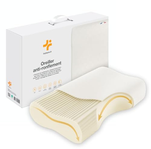 Inphysio® Oreiller Anti Ronflement, Oreiller Memoire Forme, Ergonomique Cervical, Orthopédique, Coussin Cervicales Douloureuses, Anti Acarien, Hypoallergénique, 57x36x11,5cm