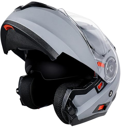 NENKI Casco Moto Integral Casco Modular abatible con protección para la Barbilla, Casco de Motocicleta Homologado ECE 22.06 con Doble Visera para Mujer Hombre Adultos-868 (Grey-XXL)…