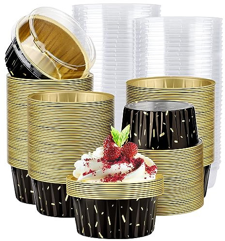 EUSOAR Pirottini usa e getta, 200 pezzi, in alluminio, riutilizzabili, per mini muffin, cupcake, con coperchi, per creme brulée, per feste, riunioni di famiglia, doccia e catering, 200 pezzi