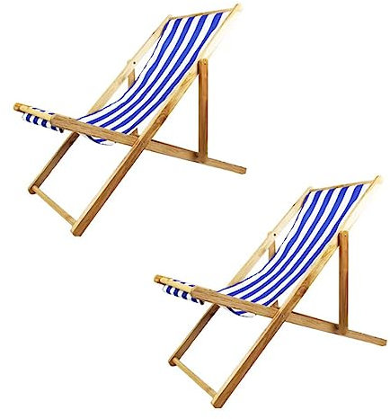 VIDECOR Outdoor-Terrassen-Loungesessel aus Holz, 2er-Set, Strand-Sessel-Set, Höhe, Tragbar, Liegestuhl, Massivholzrahmen mit Weißem Polyester-Segeltuch,I