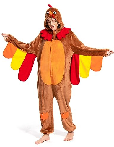OLAOLA Combinaison Pyjama Femme Homme Animaux Costume Unisexe Adulte Onesie Halloween Cosplay Deguisement Kigurumi Pajamas Fête Vêtements de Nuit (S, Dinde)