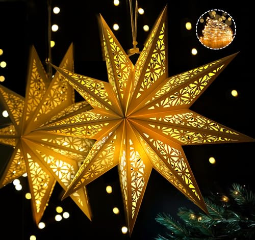 HOUISM Paper Star Lanterne, Abat-Jour de Noël en Forme D'étoiles creusé à 7 Branches 45 cm pour Mariage, Anniversaire, Noël, fête, Festival, décoration de fenêtre