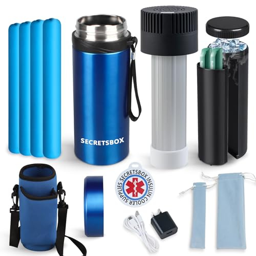 Mini Frigo per Insulina da Viaggio 2-8℃, USB Frigorifero per Medicinali Portatile, Borse per Diabetici Approvate dalla TSA, con 4 Ghiaccio Biogel (Blu Navy)