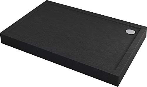 Sellon24® Duschtasse Schwarz Steinoptik rutschfest Duschwanne DIN 51097 A Bau-Höhe 12cm (80x120x12)