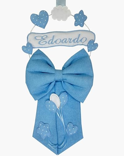 Fiocco Nascita Azzurro PERSONALIZZATO con NOME Ricamato Made in Italy