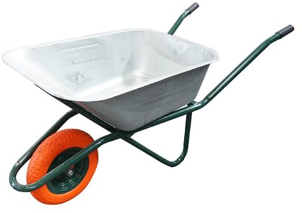 Carriola 80 Litri, Cerchione in Metallo 350/8, Gomma Piena, vasca in acciao zincato 880x600x270mm., Max. 150kg., Thor
