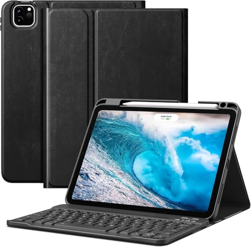MoKo Hülle mit Tastatur für iPad Air 11 Zoll 7./6. Generation M4/M3/M2 2026/2025/2024, iPad Air 5./4. Gen 2022/2020 10,9 Zoll mit Stifthalter, Schwarz