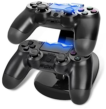 Angoily Dual Usb Controller Charger Dock Station for, Fast Charging Stand Led Indicator, Compatible 4 and Pro Controllers, Black, Gaming Accessories for Players