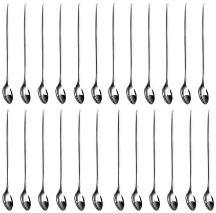 YSAMAX Long Handle Stainless Steel Latte Spoons, Safe, Durable, Multifunctional, Versatile, Ideal for Latte Coffee, Espresso, Hot Chocolate, Dessert & Ice Cream Sundae, 24 CM, (24 PCS)