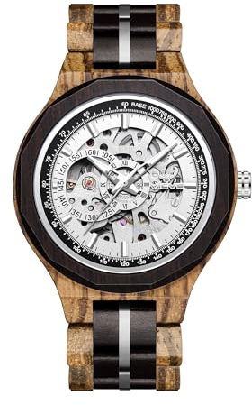 VICVS Natürliche Walnuss-Automatik-Herrenuhr aus Holz, Geschäft, Datum, Tag, multifunktionale Automatik-Holzuhr