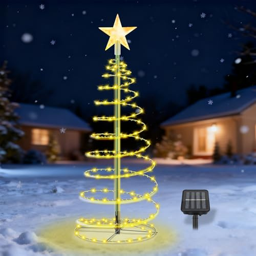 Weihnachtsdeko Aussen Solar, Afenau Wasserfest Spiralförmiger Weihnachtsbaum, Weihnachtsbaum Beleuchtung Aussen Solar, Weihnachtsdeko Outdoor für Gärten, Terrassen (Warmweiß)