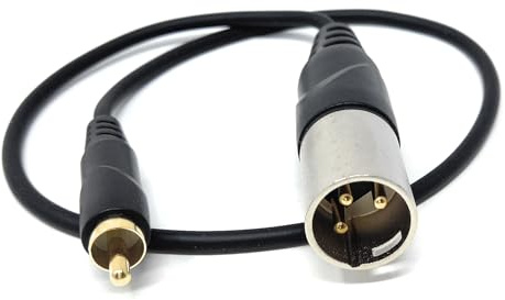 DRUT Câble XLR mâle à 3 broches vers RCA phono pour audio HiFi, instruments de musique, mixeur, microphone, câble plaqué or, 0,5 m