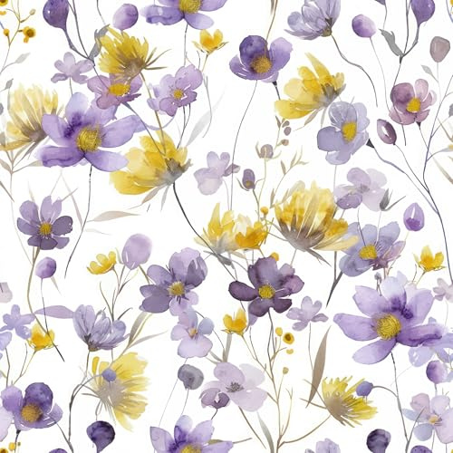 VaryFloral Blumentapete Gänseblümchen Lila Klebetapete Selbstklebend Wand Weiß 30.5cmx300cm Wandfolie Selbstklebend Sonnenblume Tapete Blumen Aquarell Wasserdicht Fototapete Wohnzimmer Kabinett