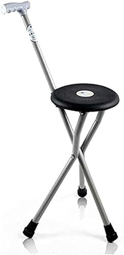ESHINEDE Canne de marche pliante Siège de canne Chaise de marche triangulaire en aluminium, personnes âgées légères Pliant Canne de marche Béquilles Chaise multifonction avec tabouret Pliant en alliag