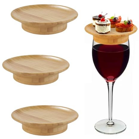 LINGJIA 3 Piezas Posavasos de Charcutería, Portavasos Portátil para Copas de Vino, Bandeja Madera Soporte para Copa de Vino, Ahuyenta Moscas y Mosquitos, Artículos para Cenas de Fiesta