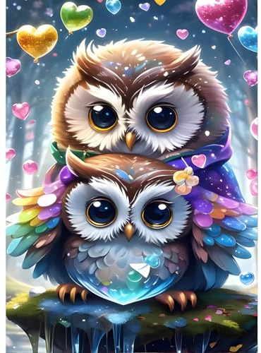 QINRUBB DIY Bunte Eule Diamond Painting Erwachsene, 5D Herz Diamant Painting Bilder Anfänger, Liebe Runder Vollbohrer Diamanten Malerei Stickerei Kreuzstich Geschenke Home Wand Dekor 30x40cm