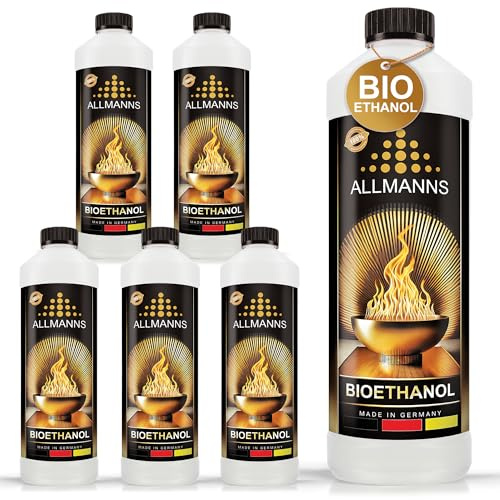 Allmanns Bioethanol 6 x 1l 100% | Bio Ethanol 100 Prozent | Reiner Bioalkohol geeignet für Indoor & Outdoor | ideal für Tischkamin Tischfeuer Kaminofen Feuerstelle Feuersäule