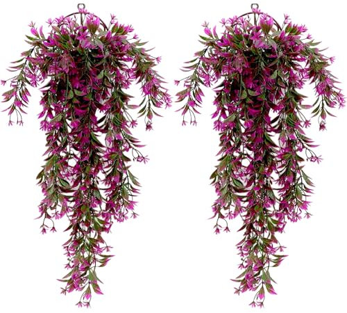 2 Stück Kunstpflanze Hängend Efeu Wartungsfreie künstlich Hängepflanze Künstlich Kunstblumen Hängend Künstliche Pflanzen Hängend Geeignet Für Die Dekoration von Haus Garten und Balkon( LILA 74CM)