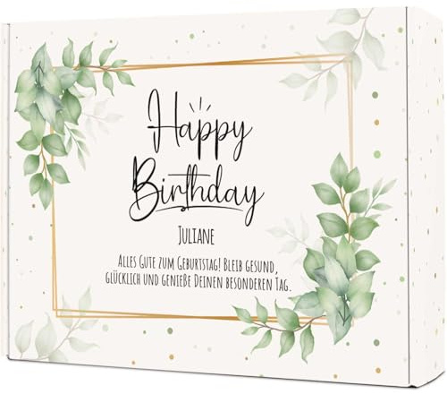 GRAVURZEILE – DIY Geschenkbox zum Selbstbefüllen - Eukalyptus - Personalisiert mit Namen - Persönliche Geschenkbox zum Geburtstag - Einzigartige Geschenkverpackung - 35,5 x 28 x 10 cm