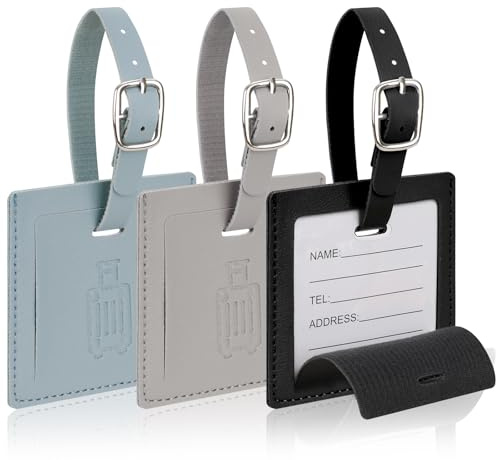 Cozary 3 Piezas Identificador de Maletas, Cuadrado Etiqueta Maleta Viaje Cuero de PU, Identificador Maletas Viaje con Etiqueta de Nombre, Luggage Tag para Evitar Pérdida de Bolsas y Maletas