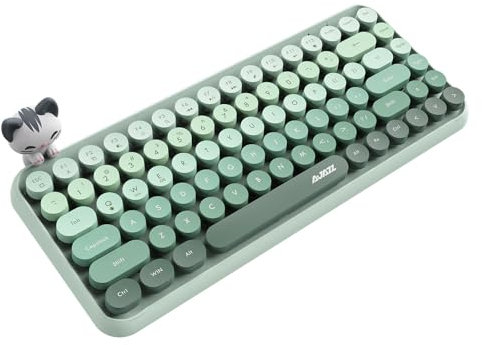 FELiCON Ajazz 308i Clavier sans Fil Rétro, Bluetooth Silent Cute Computer Keyboard, Round Punk Compact 84 Touches,Texture Mate, Typewriter Design, QWERTY, Multidispositif pour PC Mac - Vert