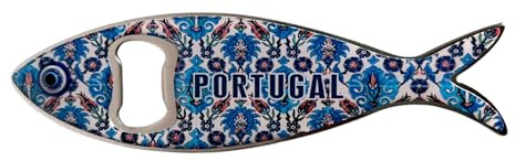 Portogallo calamite per frigorifero, apribottiglie, souvenir turistico, regalo, decorazione perfetta per la casa e la cucina, magneti per frigorifero dal Portogallo (fiori turchesi sardina) (fiori blu