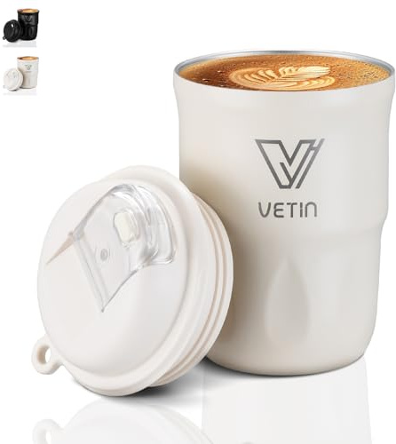 VETIN 320 ml Kaffeebecher to go Thermo aus 316 Edelstahl mit auslaufsicherem Deckel, Kaffee Thermobecher geeignet für Reisen und Auto-Getränkehalter