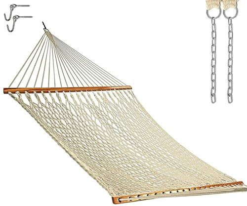 Cotton Rope Hammock with Spreader Bar, 82 x 55 inches, 450 lb Capacity, Hardware Included, Perfect for Backyard Beach Camping