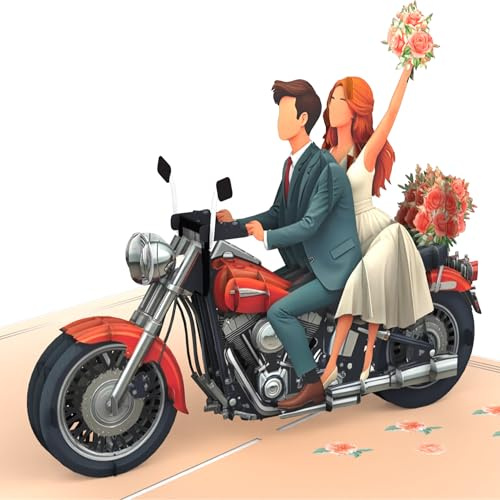 LIMAH® Biglietto pop-up per matrimonio – elegante carta 3D con moto e coppia di sposi, originale biglietto di auguri per matrimonio o fidanzamento – adatto per regalo in denaro, buono regalo e viaggio