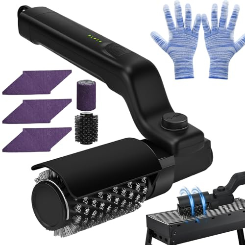 Cepillo eléctrico para parrilla, cepillo para barbacoa, cepillo de parrilla con 1+3 almohadillas – Limpiador de parrilla inalámbrico, 2600 mAh, 7 ángulos, IPX4 para barbacoa, horno, acero inoxidable