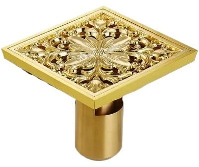 Bouchon de vidange de sol en laiton - 10 x 10 cm - Siphon de douche carré avec filtre pour salle de bain, balcon et utilisation en extérieur - Siphon anti-obstruction