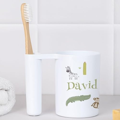 Wanapix | Gobelet pour Brosse à Dents Personnalisé | Gobelet en Plastique pour Salle de Bain | Hygiénique et Durable | Animaux de la Jungle