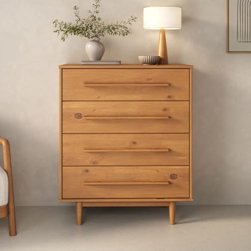 IDIMEX Kommode TECCA mit 4 Schubladen, Eiche Finish – Schubladenschrank aus massivem Kiefernholz, skandinavisches Design mit Holzgriffen, Stauraummöbel für Schlafzimmer Wohnzimmer Flur Gästezimmer